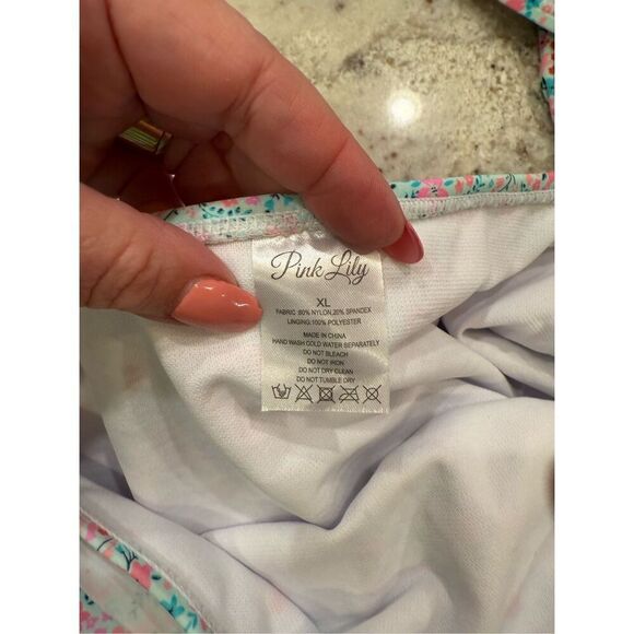 Pink Lily Light Blue Ditsy Floral Print Flutter Sleeve Bikini sz XL NWOT - Picture 10 of 10